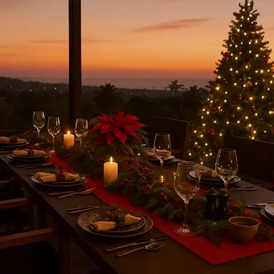 Aereal view of a house with a pool and a beach in the background